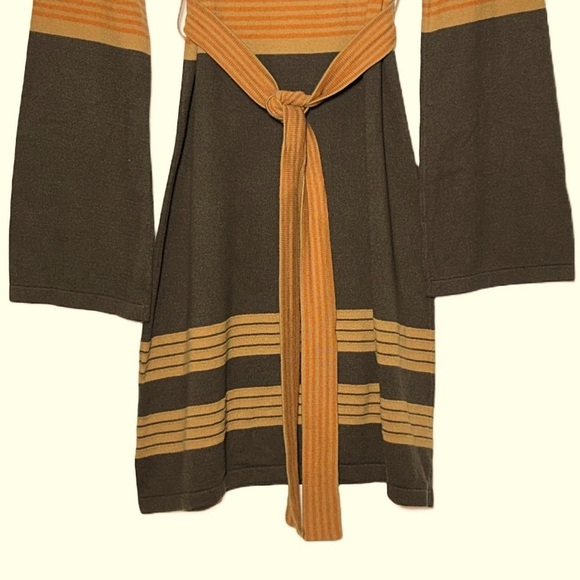 PrAna Sydney Sweater Dress with V-Neck & Tie Belt in Brown, Tan, & Orange, M - Picture 10 of 15